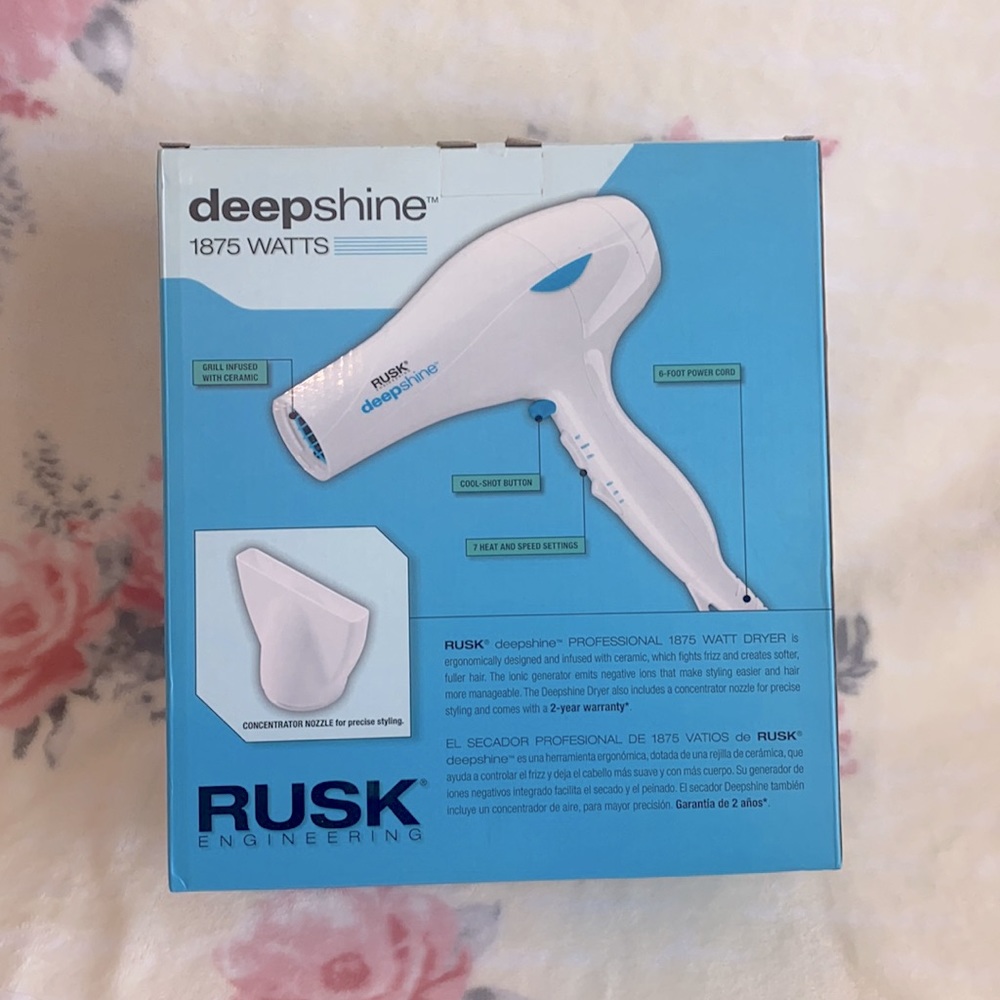 Rusk Deepshine 1875 Watt Hair Dryer White DISC (NEW, in box)
